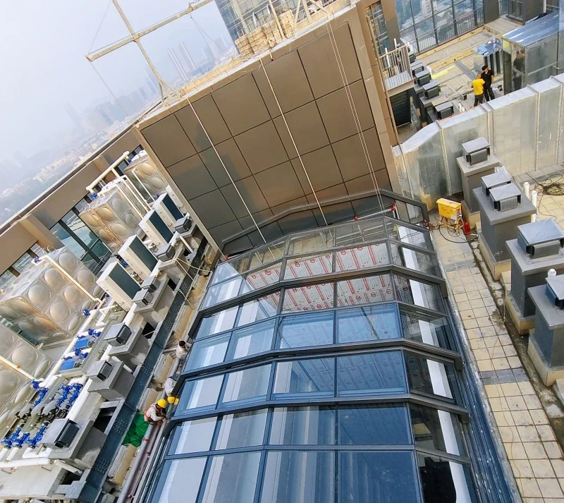 large motorized retractable roof structure installation
