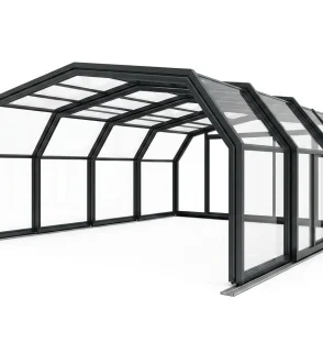 Telescopic pool enclosure with sliding sections