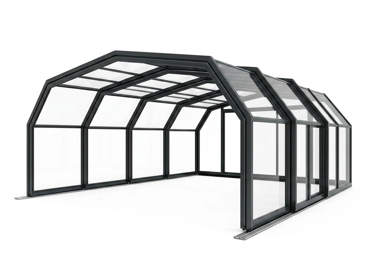 Telescopic pool enclosure with sliding sections