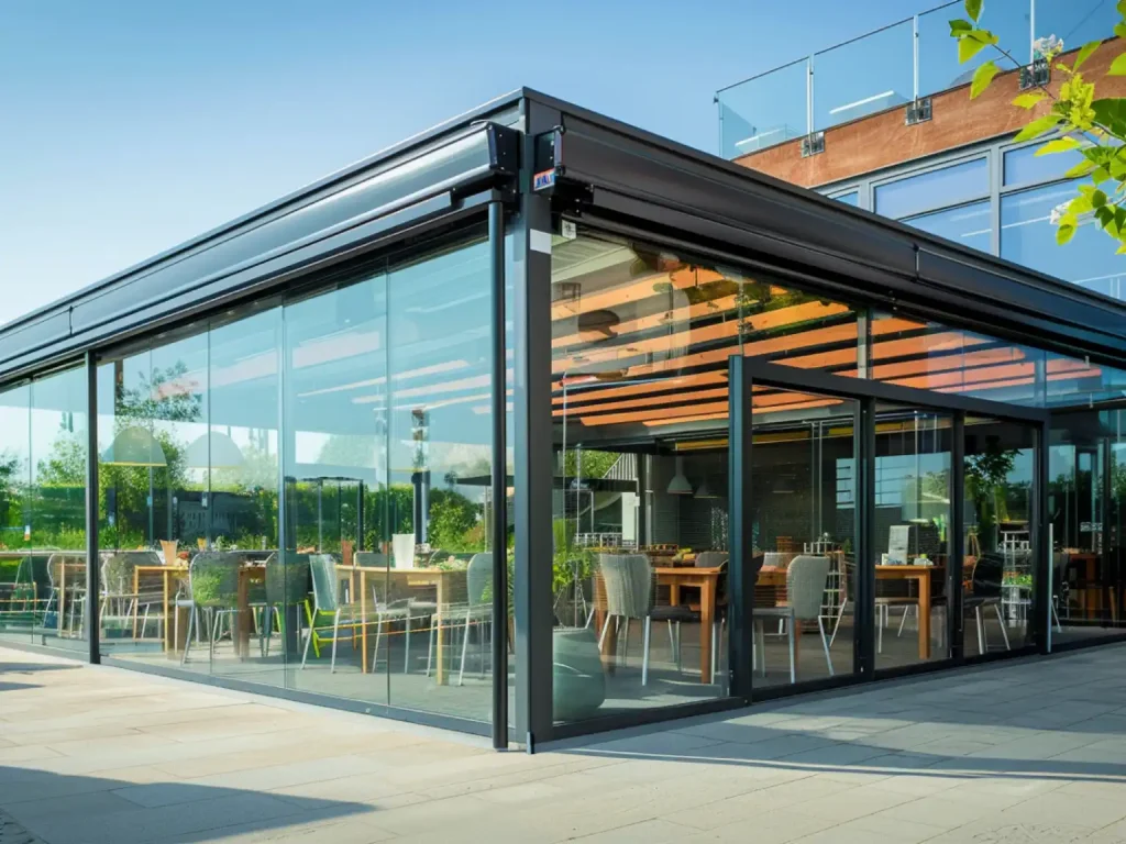 Fixed glass house for commercial outdoor space