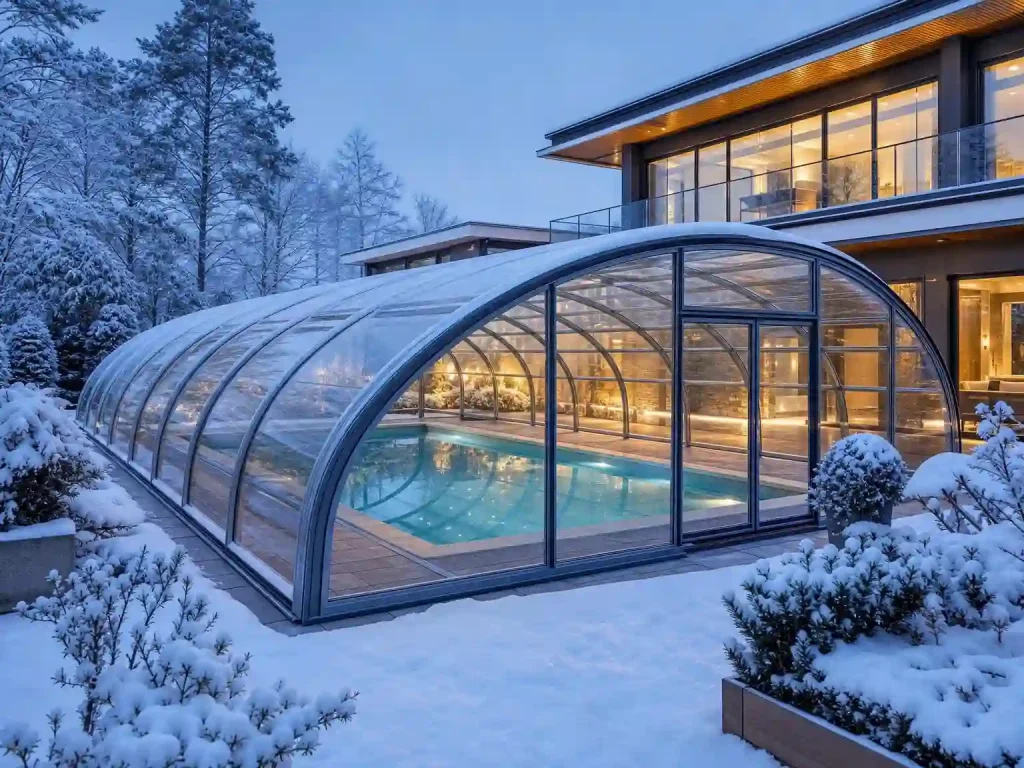 Luxury villa retractable pool enclosure for winter swimming pool protection