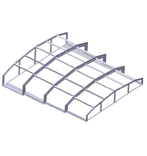 Multi-arch roof structure with single-side retraction system overview