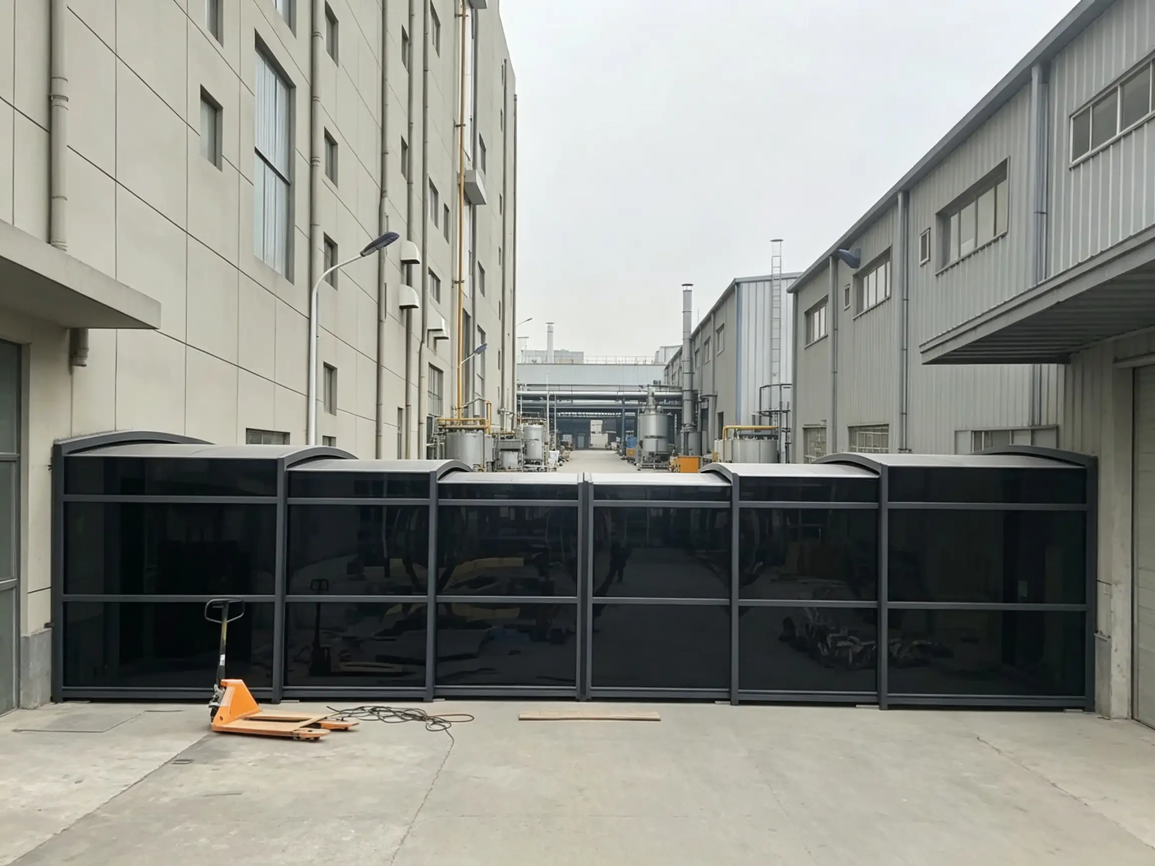Industrial retractable walkway system for factory corridor enclosure