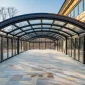 Finished retractable roof project site with aluminum frame and transparent panels