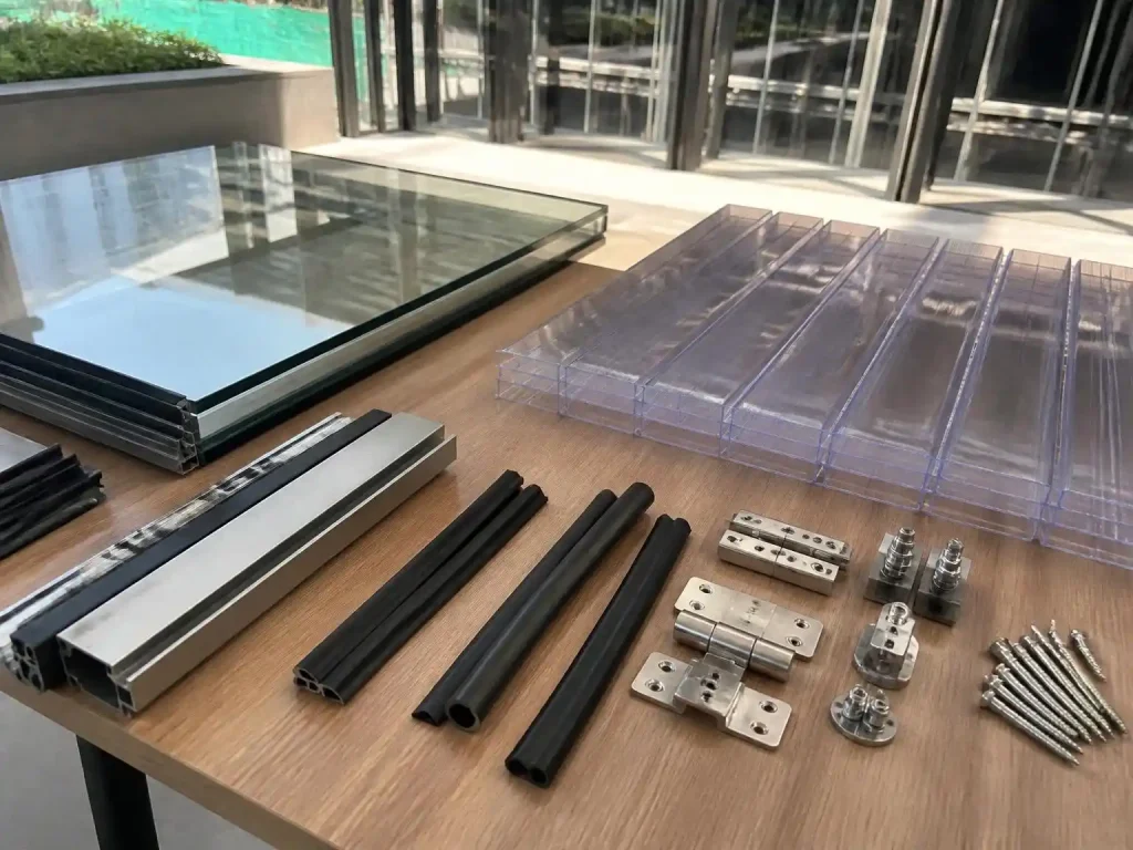 Glass and polycarbonate panels for retractable sunroom installation