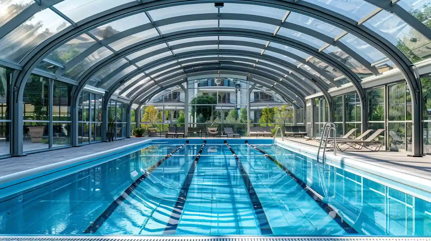 hotel retractable pool enclosure with swimming pool inside