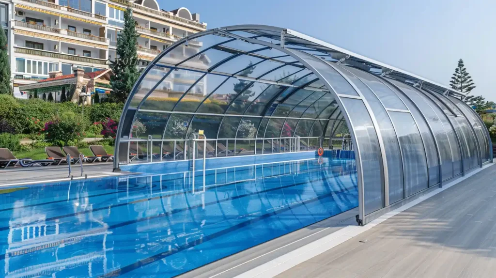 low profile telescopic pool enclosure for winter protection