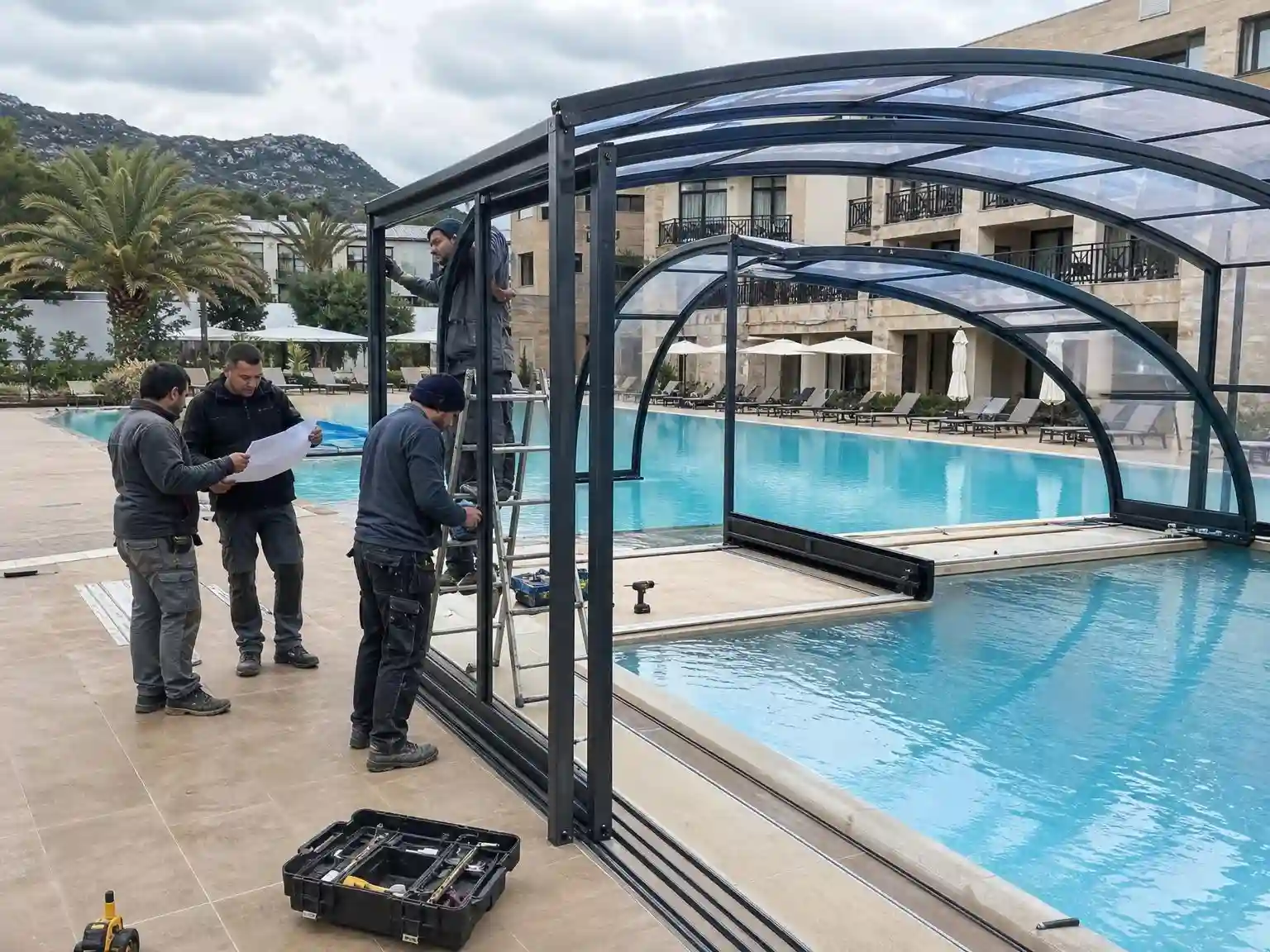 Pool enclosure installation guide for resort swimming pool