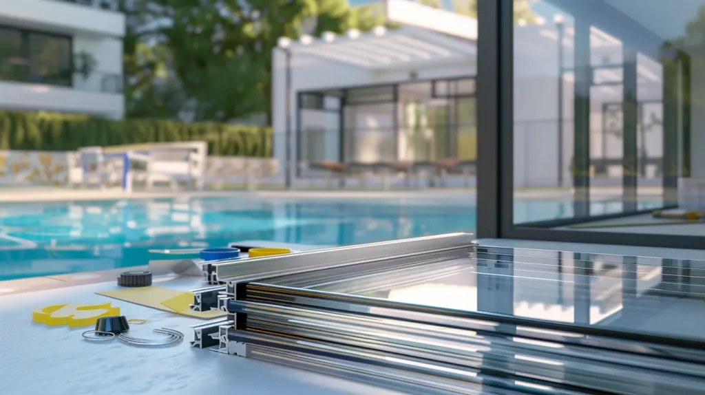 Pool enclosure sunroom materials including glass polycarbonate and aluminum