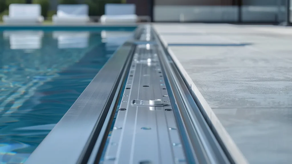 Drainage planning for retractable pool enclosure track installation