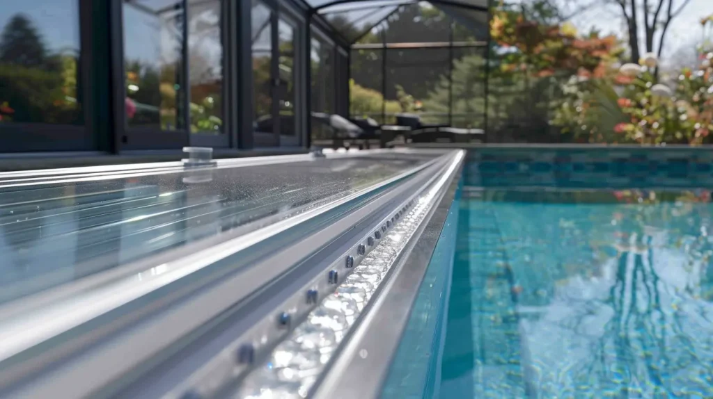 Sliding track detail for retractable pool sunroom enclosure