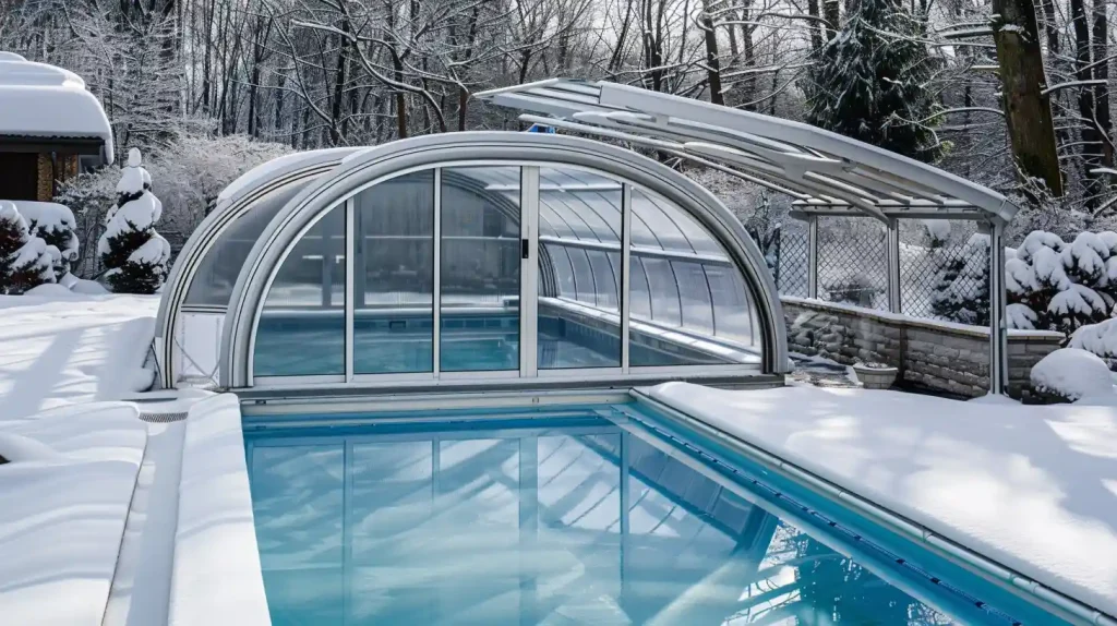 walk-in retractable pool enclosure with swimming pool inside
