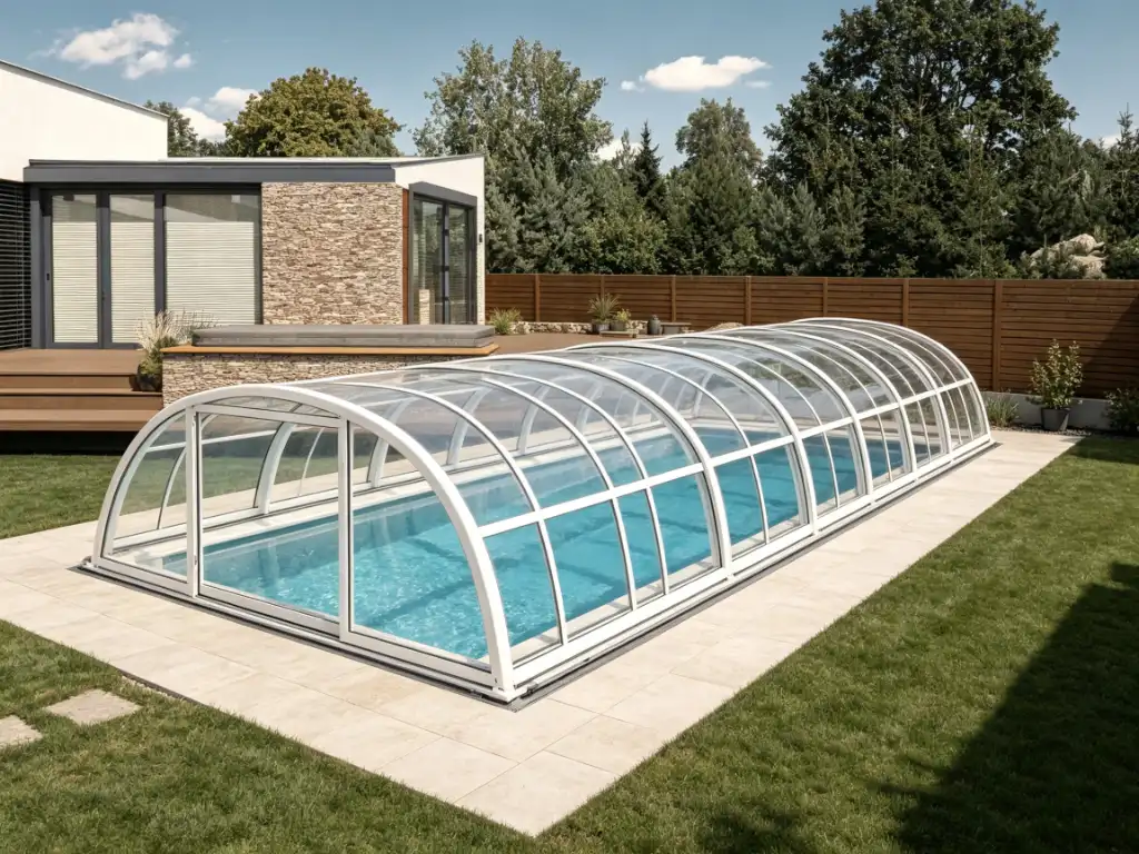 Backyard pool enclosure for a private home
