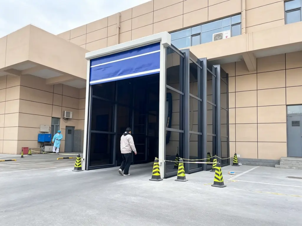 Industrial retractable walkway system for factory corridor weather protection