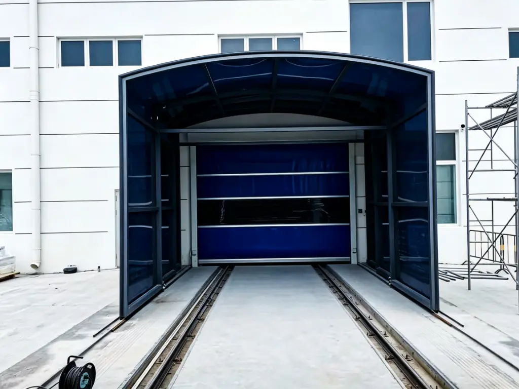 Loading dock retractable walkway system for warehouse weatherproof passage