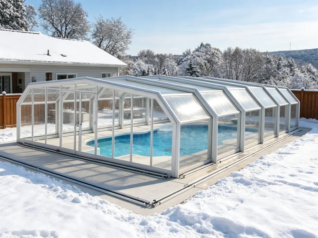 Pool enclosures help make outdoor swimming pools cleaner and more usable during winter.