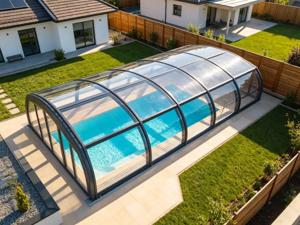 Residential pool enclosures for backyard swimming pools