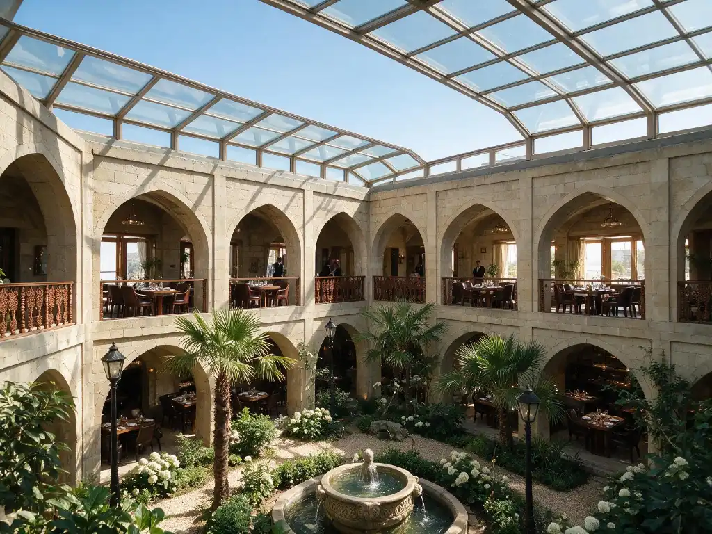 Retractable glass roof installed on a high-end hotel rooftop terrace for flexible outdoor space