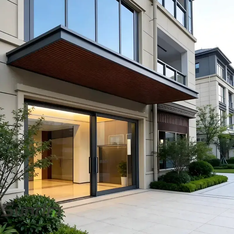 Commercial aluminum entrance canopy for modern building facade