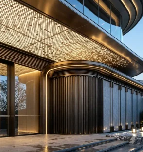 Aluminum solid panel canopy with integrated starry sky lighting