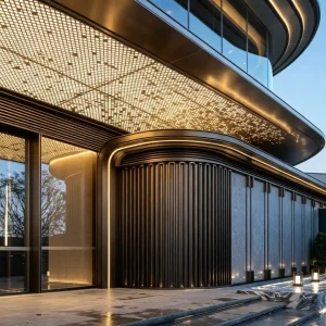 Aluminum solid panel canopy with integrated starry sky lighting