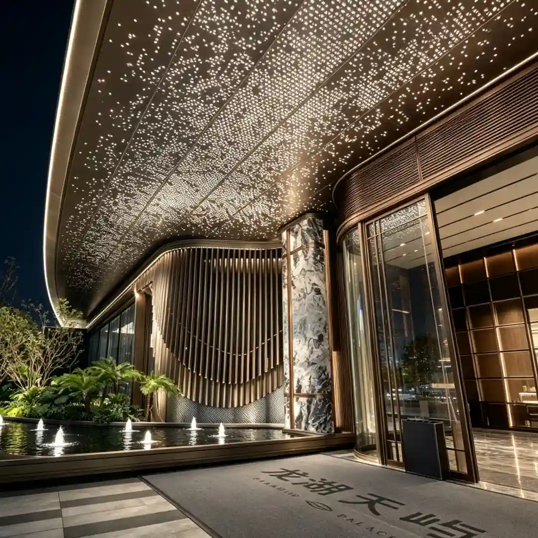 Custom commercial aluminum canopy with fiber optic starry sky ceiling