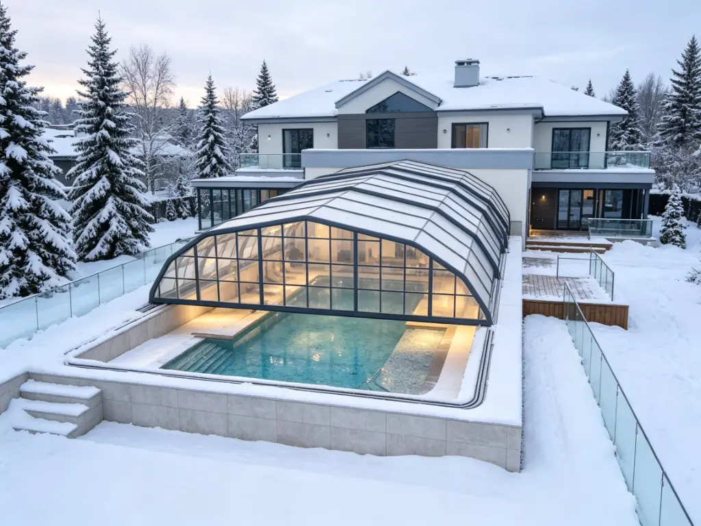 Indoor pool sunroom for cold climate swimming pool