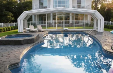 Residential pool sunroom with glass and aluminum frame
