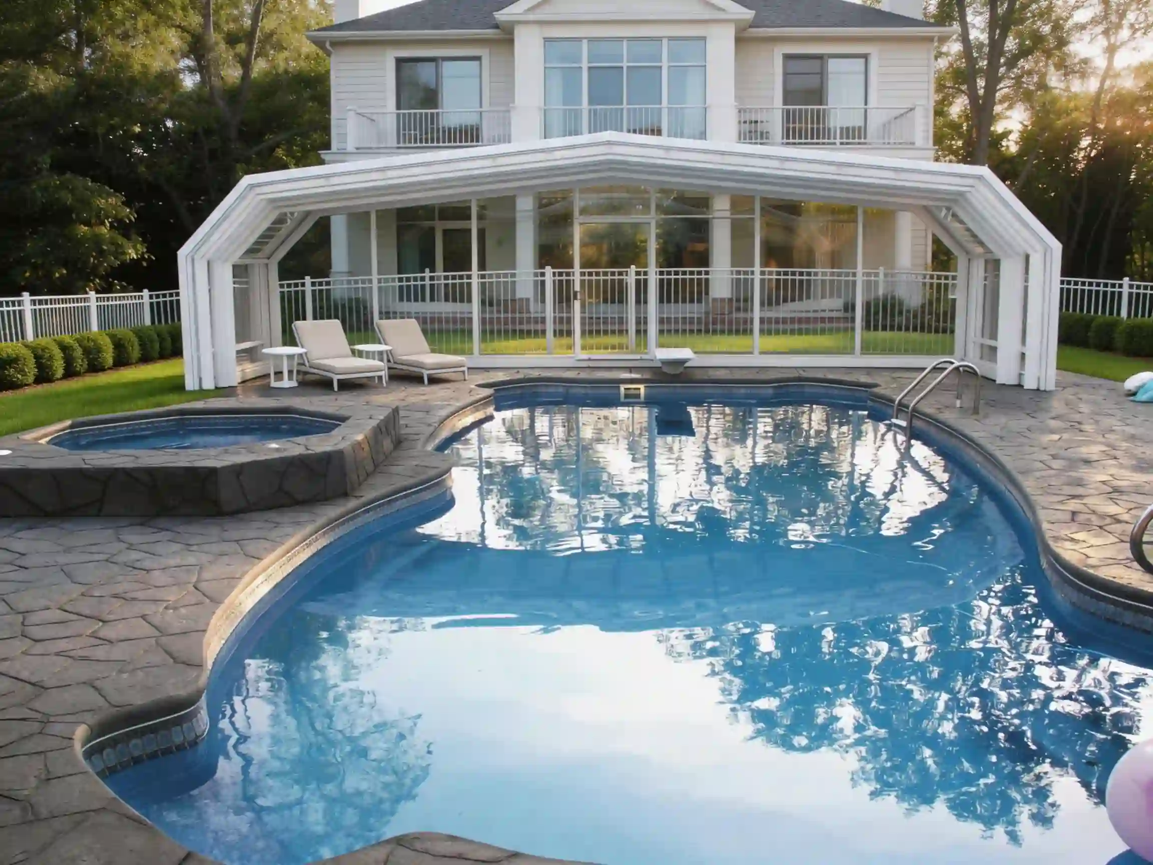 Residential pool sunroom with glass and aluminum frame