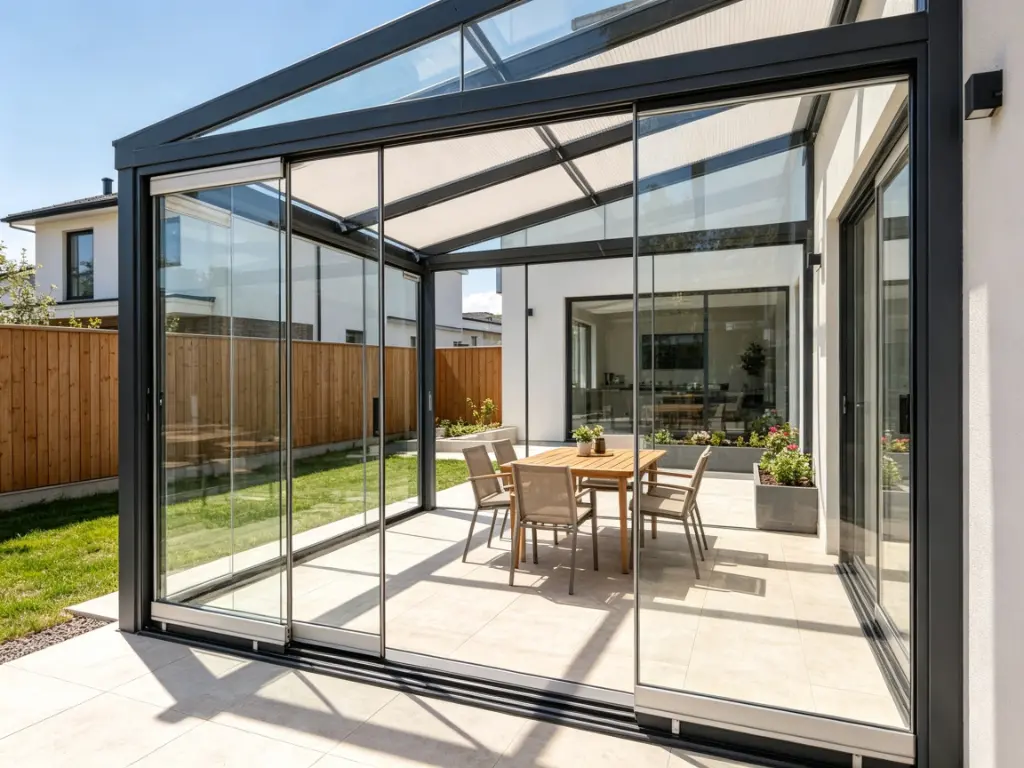 Residential retractable patio enclosure for backyard living