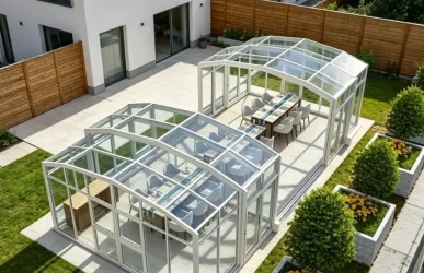 Restaurant retractable glass patio enclosure for outdoor dining