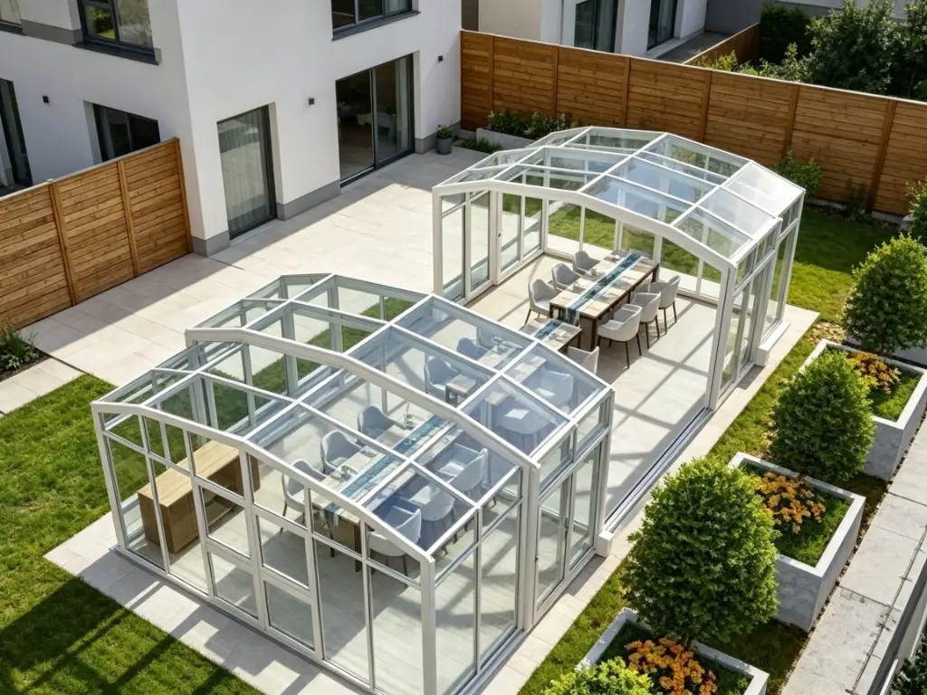 Restaurant retractable glass patio enclosure for outdoor dining