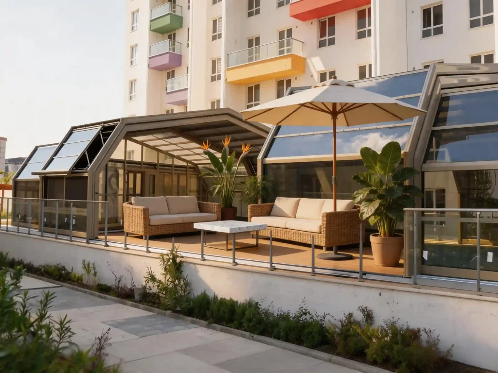 Retractable sunroom open and closed comparison for homeowners