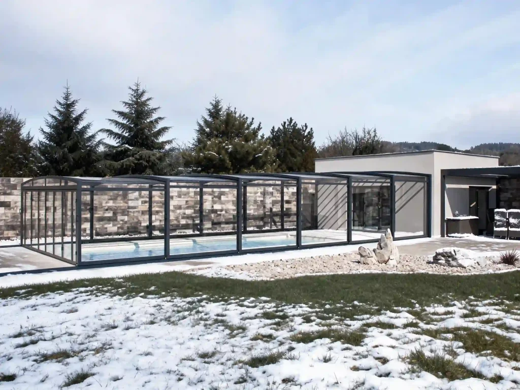 Winter pool enclosure for home swimming pool protection