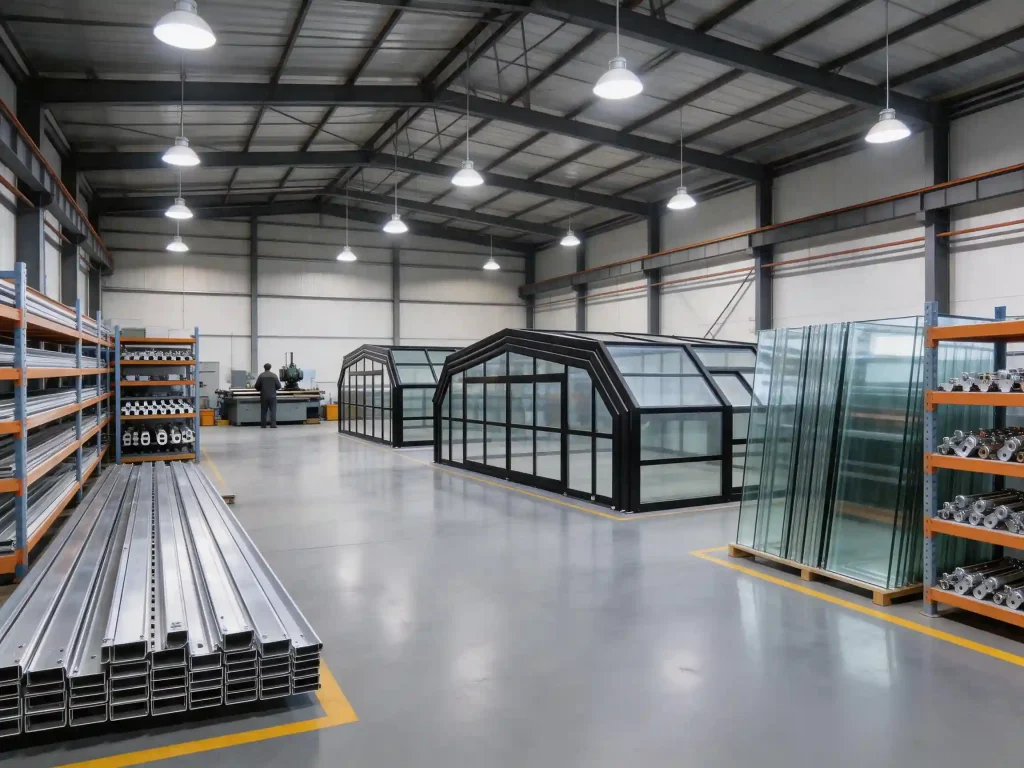 Custom retractable sunroom manufacturer with aluminum frame and panel options
