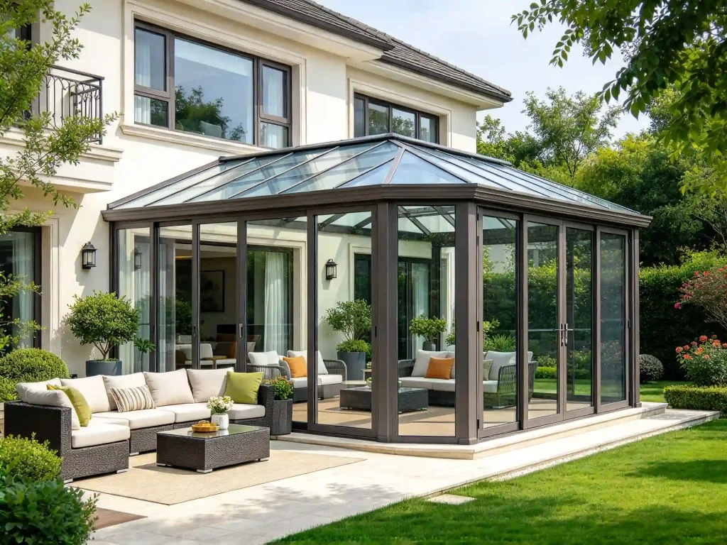 Fixed sunroom enclosed patio for permanent outdoor living space