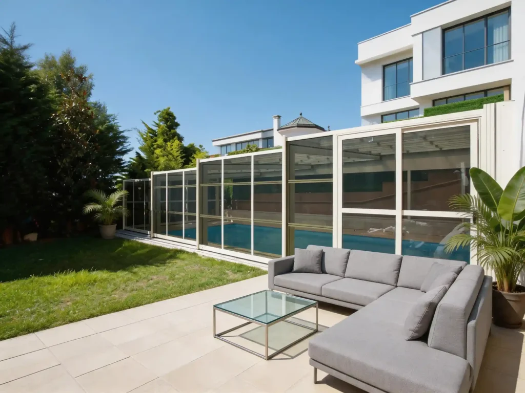 Retractable sunroom open for backyard patio ventilation