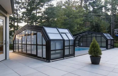 Retractable sunroom track area beside a patio doorway