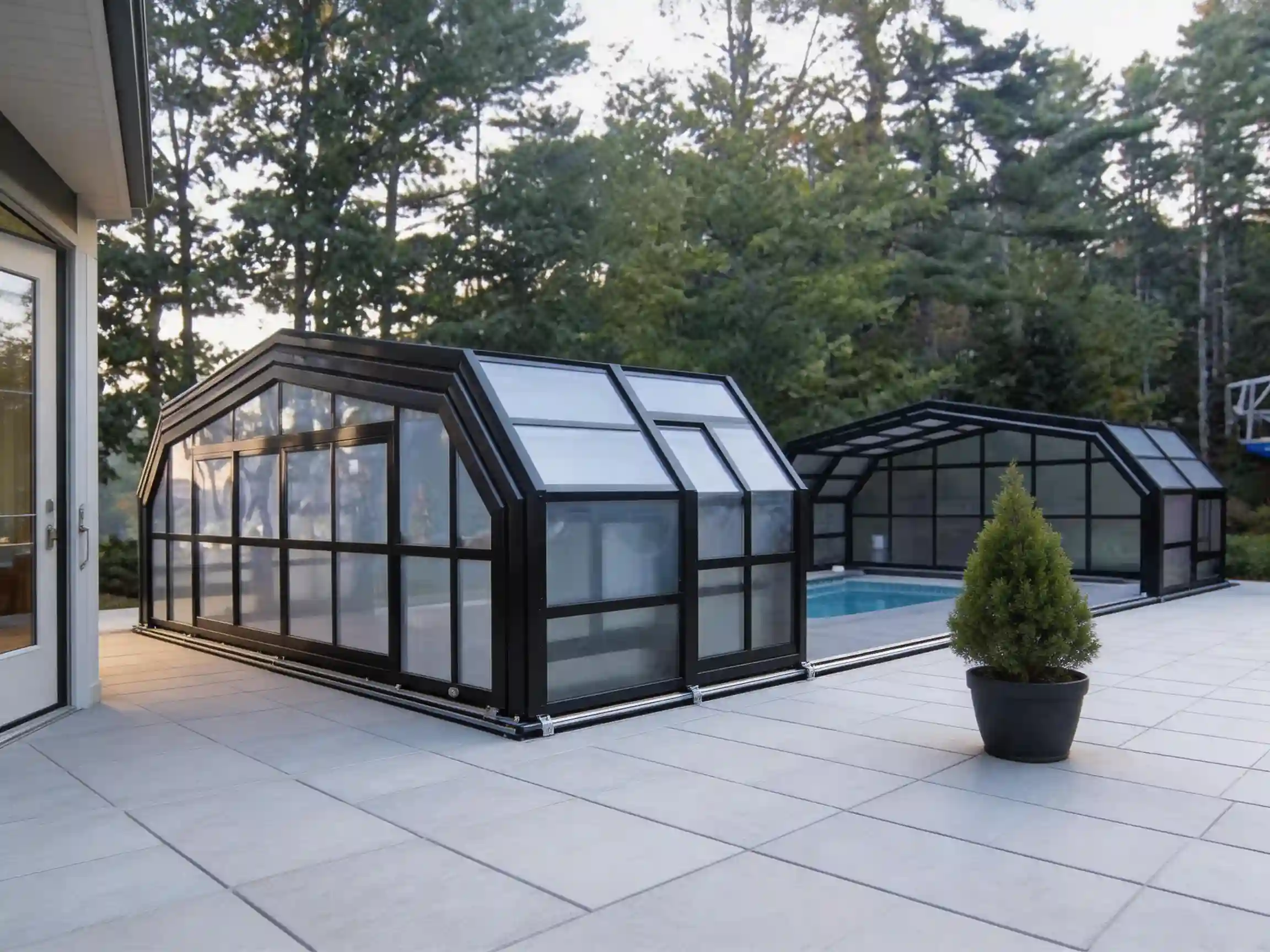 Retractable sunroom track area beside a patio doorway