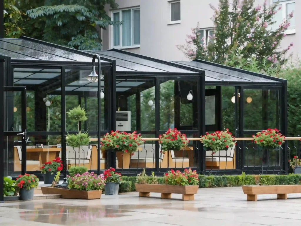 Retractable sunroom drainage design to prevent leaks